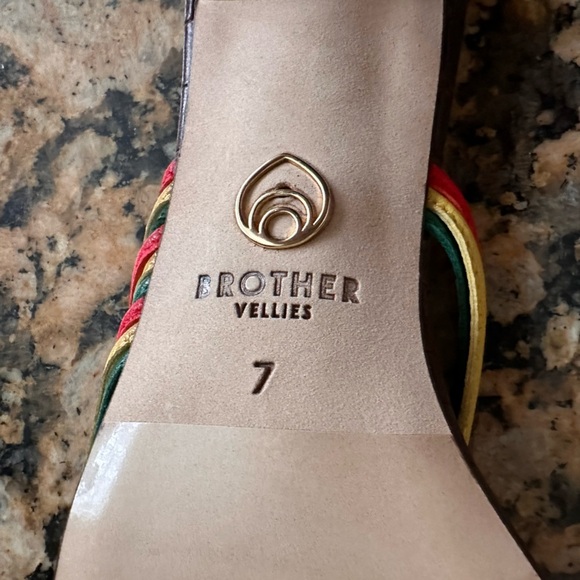 Brother Vellies Leather Slides Yellow * Green * Red Striped - Picture 9 of 10